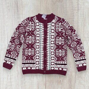 NWT NATIONAL Vintage Y2K Maroon Fair Isle Cardigan Sweater Womens M